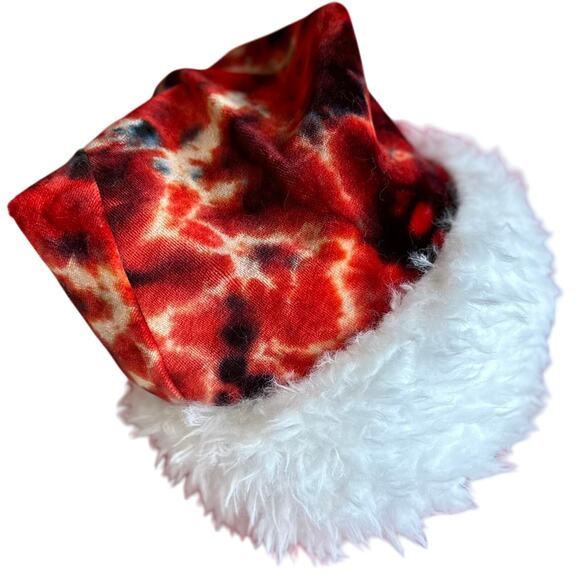 Handcrafted Santa Hat Tie Dye Hand Sewn Christmas Holiday Party Wear - Picture 4 of 7
